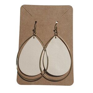 Gold Tone Faux Leather Teardrop Dangle Earrings Boho Casual Women Beach Core
